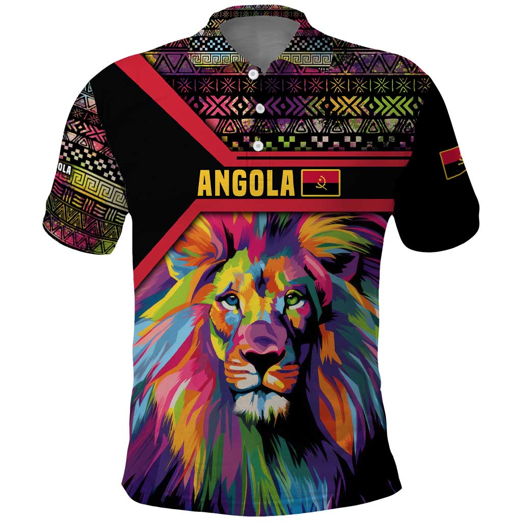 Angola Polo Shirt Multicolor Tribal Design and Vibrant Lion - African Pride