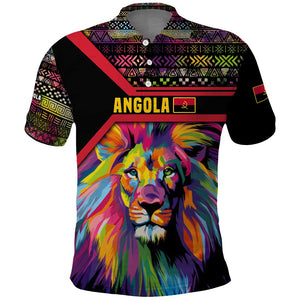 Angola Polo Shirt Multicolor Tribal Design and Vibrant Lion - African Pride