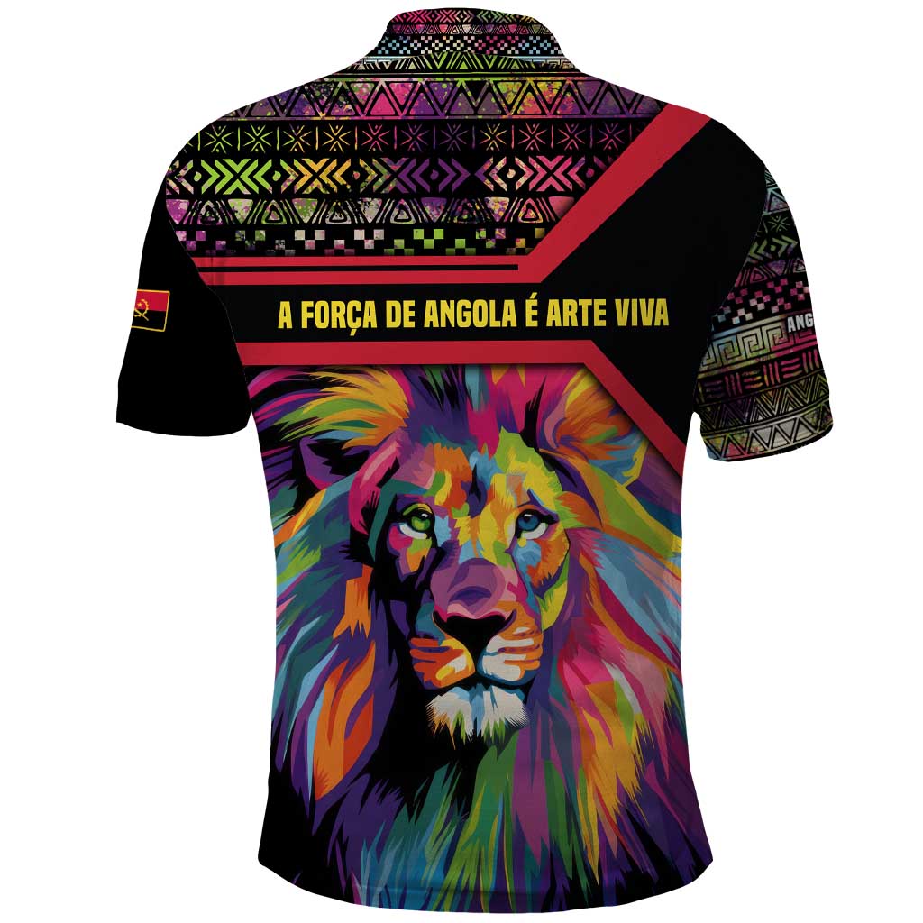 Angola Polo Shirt Multicolor Tribal Design and Vibrant Lion - African Pride
