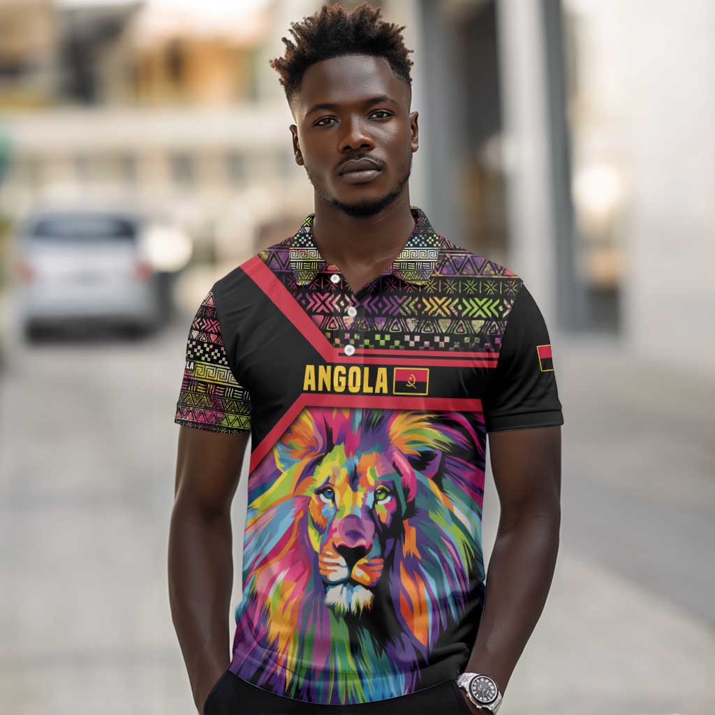 Angola Polo Shirt Multicolor Tribal Design and Vibrant Lion - African Pride