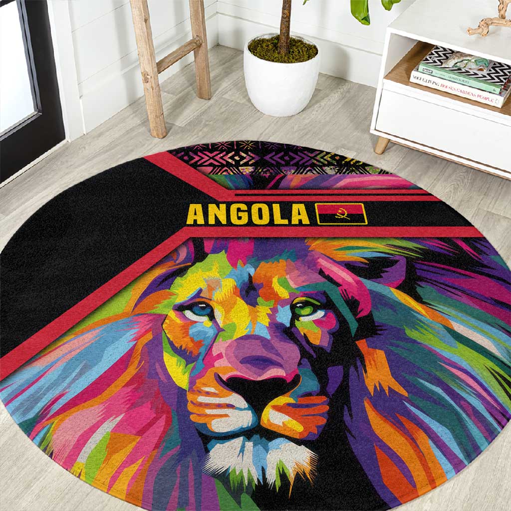 Angola Round Carpet Multicolor Tribal Design and Vibrant Lion - African Pride