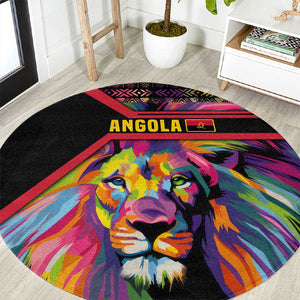 Angola Round Carpet Multicolor Tribal Design and Vibrant Lion - African Pride