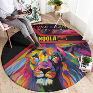 Angola Round Carpet Multicolor Tribal Design and Vibrant Lion - African Pride