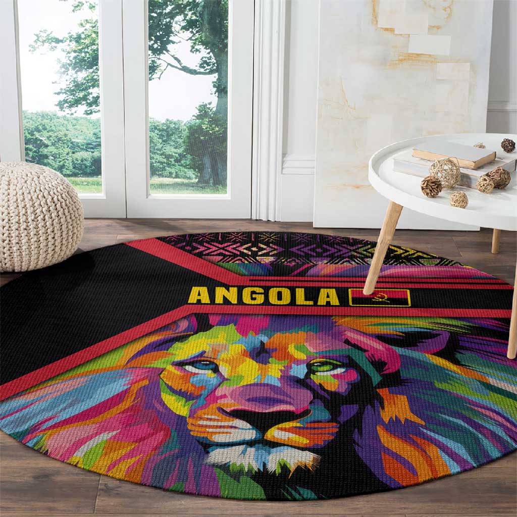Angola Round Carpet Multicolor Tribal Design and Vibrant Lion - African Pride