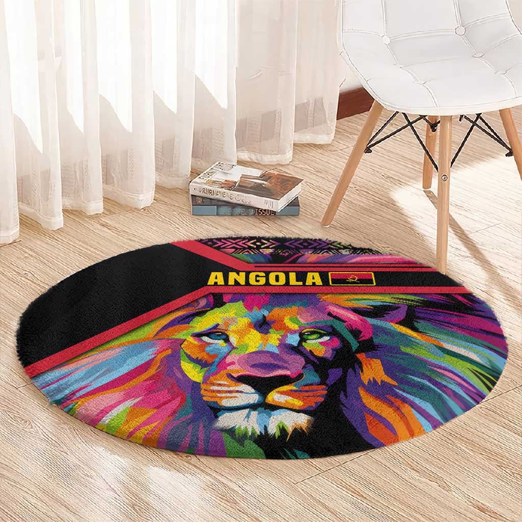 Angola Round Carpet Multicolor Tribal Design and Vibrant Lion - African Pride