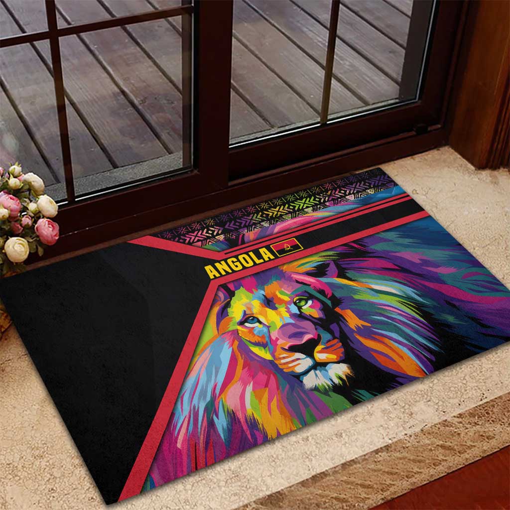 Angola Rubber Doormat Multicolor Tribal Design and Vibrant Lion - African Pride