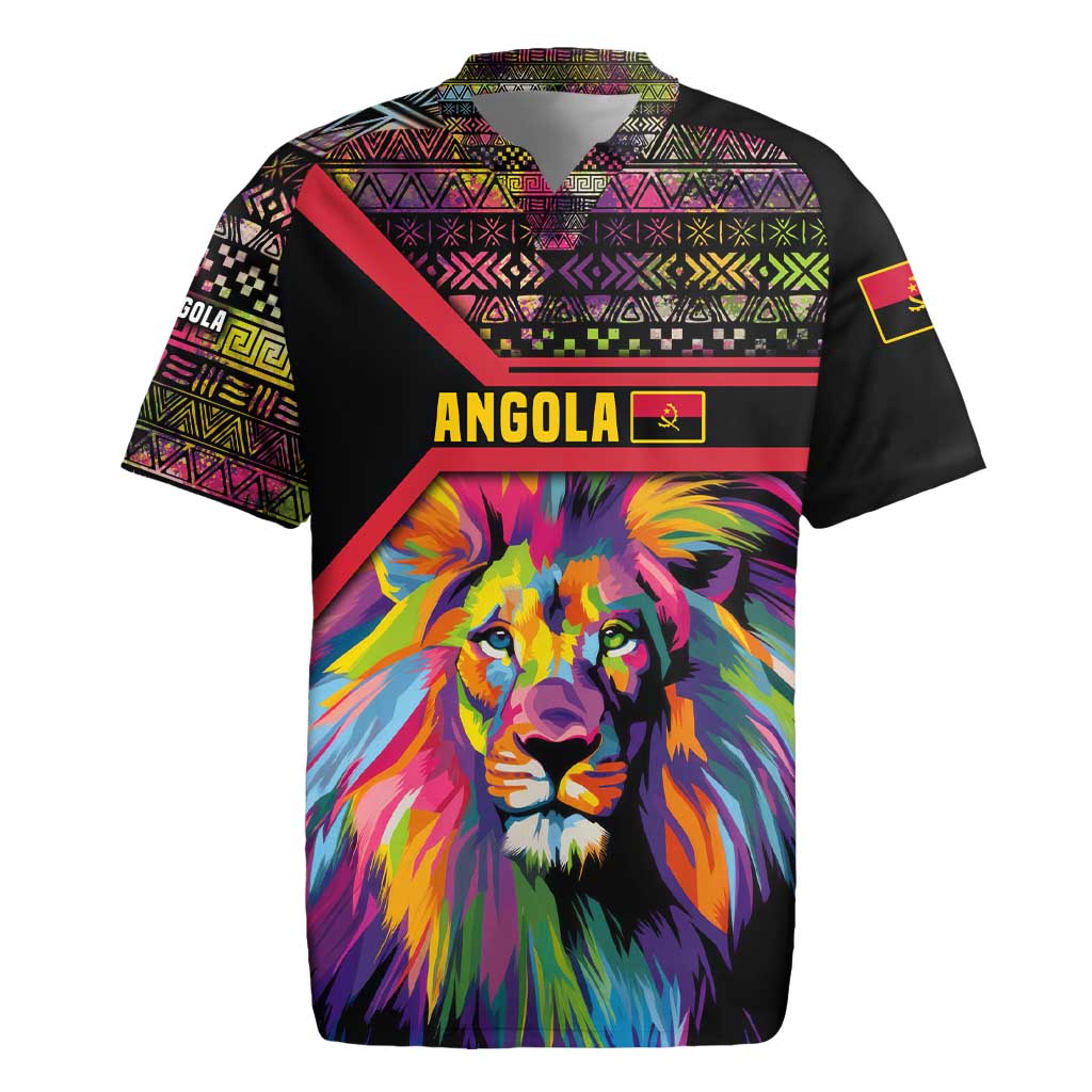 Angola Rugby Jersey Multicolor Tribal Design and Vibrant Lion - African Pride