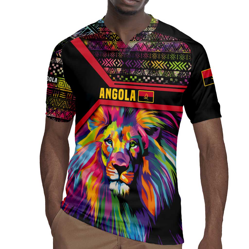Angola Rugby Jersey Multicolor Tribal Design and Vibrant Lion - African Pride