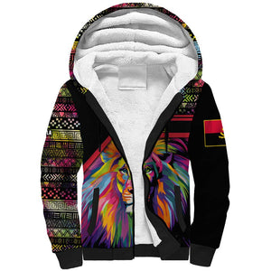 Angola Sherpa Hoodie Multicolor Tribal Design and Vibrant Lion - African Pride