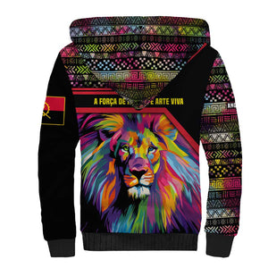 Angola Sherpa Hoodie Multicolor Tribal Design and Vibrant Lion - African Pride