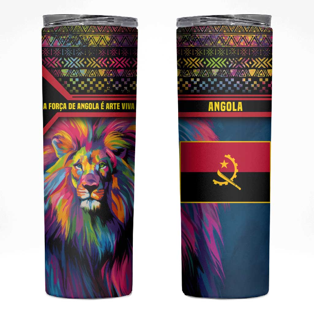 Angola Skinny Tumbler Multicolor Tribal Design and Vibrant Lion - African Pride