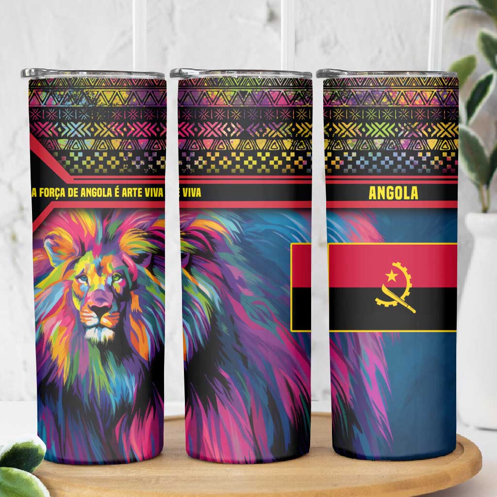 Angola Skinny Tumbler Multicolor Tribal Design and Vibrant Lion - African Pride