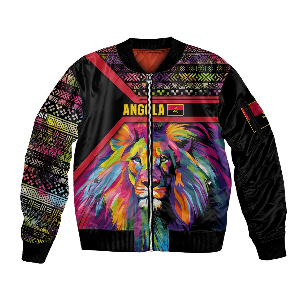 Angola Sleeve Zip Bomber Jacket Multicolor Tribal Design and Vibrant Lion - African Pride