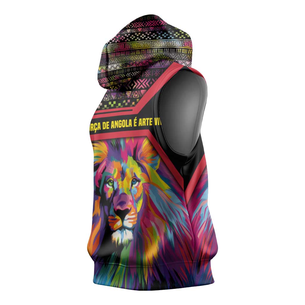 Angola Sleeveless Hoodie Multicolor Tribal Design and Vibrant Lion - African Pride