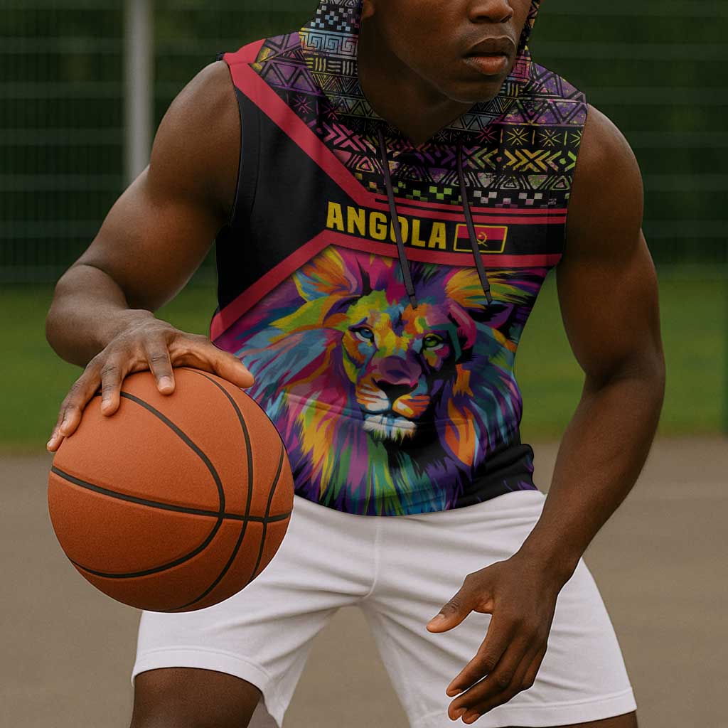 Angola Sleeveless Hoodie Multicolor Tribal Design and Vibrant Lion - African Pride
