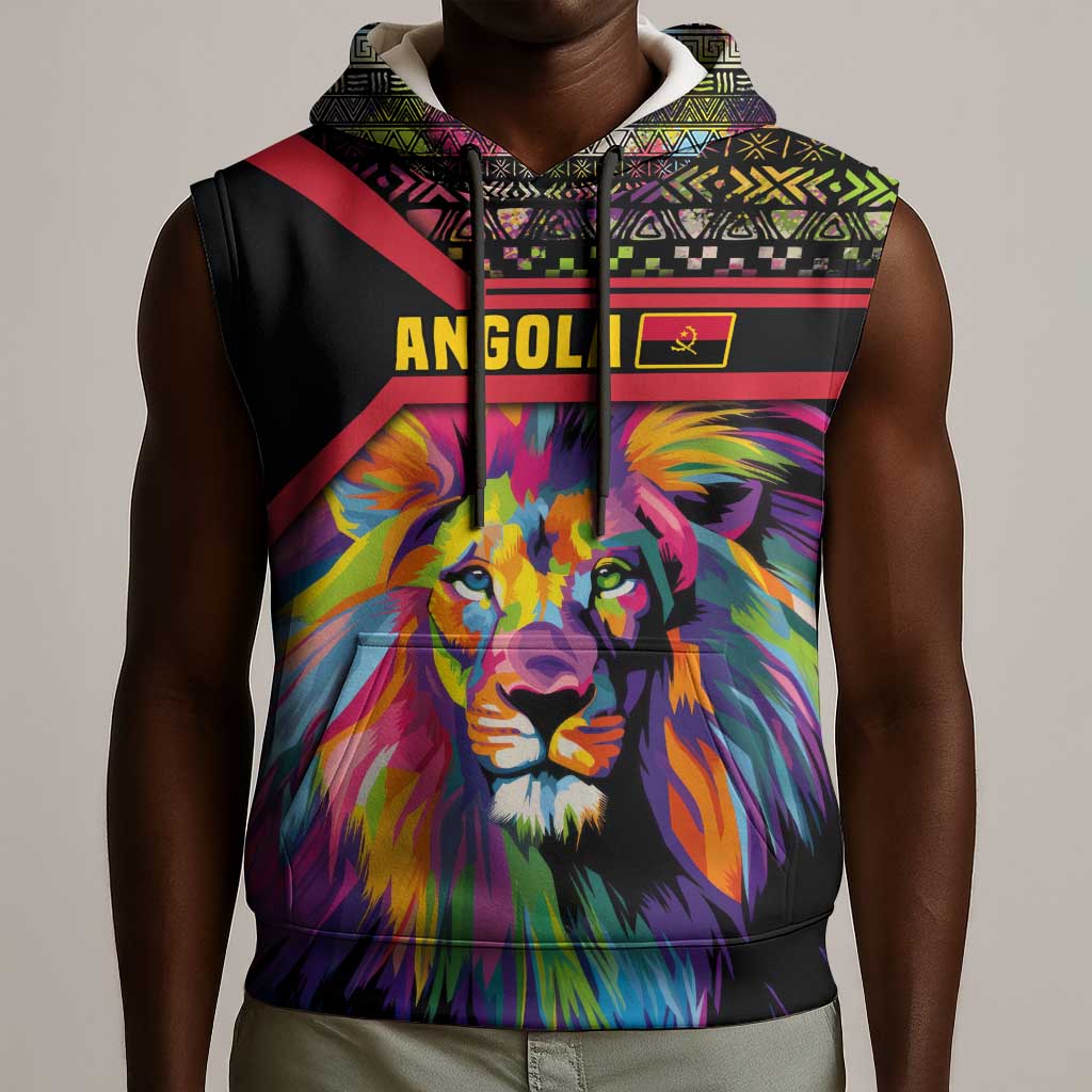 Angola Sleeveless Hoodie Multicolor Tribal Design and Vibrant Lion - African Pride