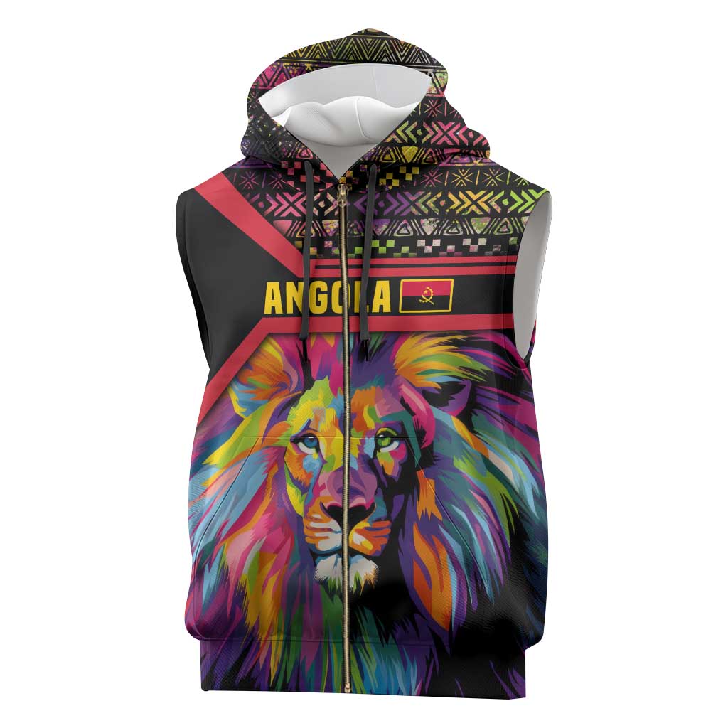 Angola Sleeveless Zip Hoodie Multicolor Tribal Design and Vibrant Lion - African Pride