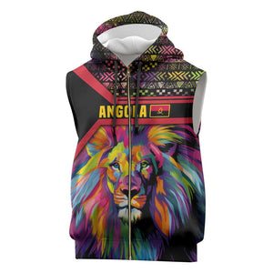 Angola Sleeveless Zip Hoodie Multicolor Tribal Design and Vibrant Lion - African Pride