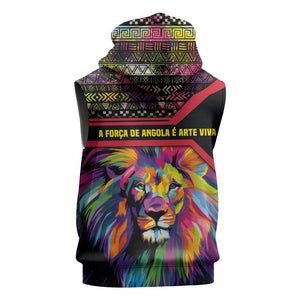 Angola Sleeveless Zip Hoodie Multicolor Tribal Design and Vibrant Lion - African Pride