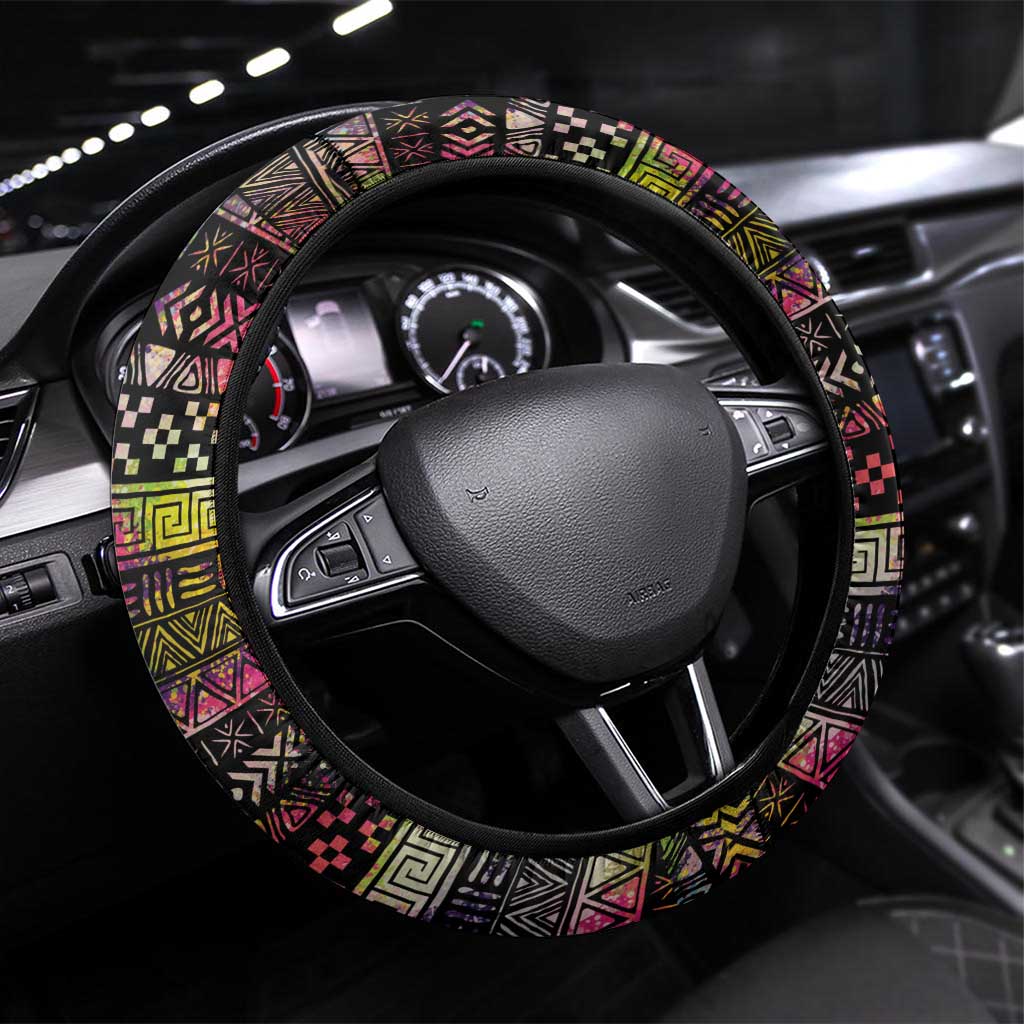 Angola Steering Wheel Cover Multicolor Tribal Design and Vibrant Lion - African Pride