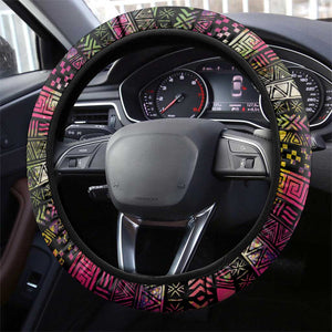 Angola Steering Wheel Cover Multicolor Tribal Design and Vibrant Lion - African Pride