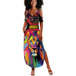Angola Summer Maxi Dress Multicolor Tribal Design and Vibrant Lion - African Pride