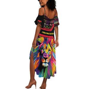 Angola Summer Maxi Dress Multicolor Tribal Design and Vibrant Lion - African Pride