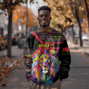 Angola Sweatshirt Multicolor Tribal Design and Vibrant Lion - African Pride