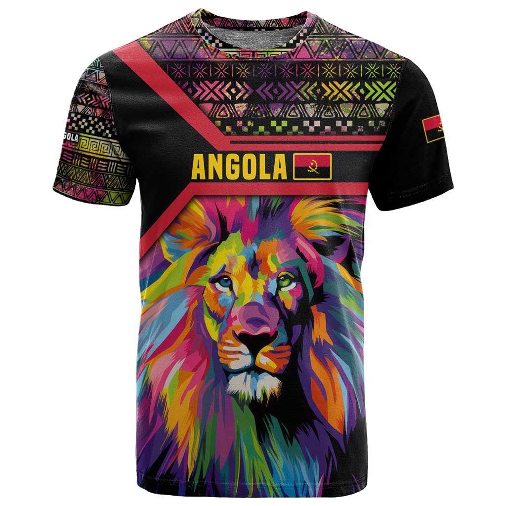 Angola T shirt Multicolor Tribal Design and Vibrant Lion - African Pride