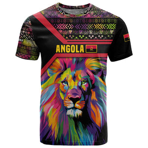 Angola T shirt Multicolor Tribal Design and Vibrant Lion - African Pride
