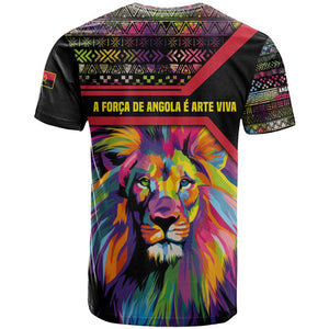 Angola T shirt Multicolor Tribal Design and Vibrant Lion - African Pride