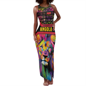 Angola Tank Maxi Dress Multicolor Tribal Design and Vibrant Lion - African Pride