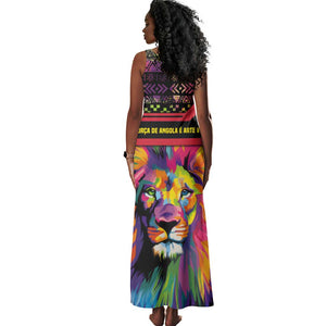 Angola Tank Maxi Dress Multicolor Tribal Design and Vibrant Lion - African Pride