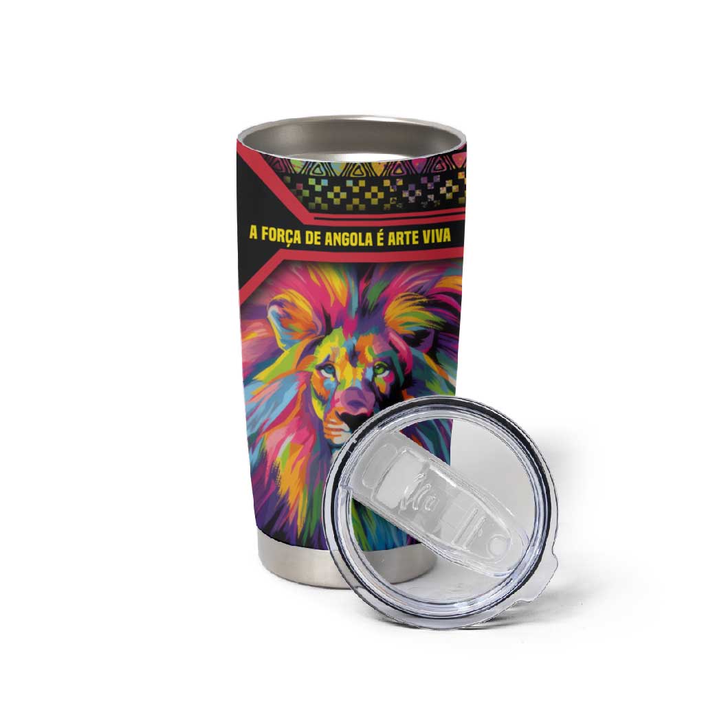 Angola Tumbler Cup Multicolor Tribal Design and Vibrant Lion - African Pride