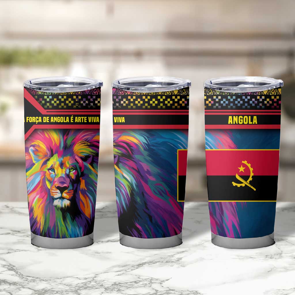 Angola Tumbler Cup Multicolor Tribal Design and Vibrant Lion - African Pride