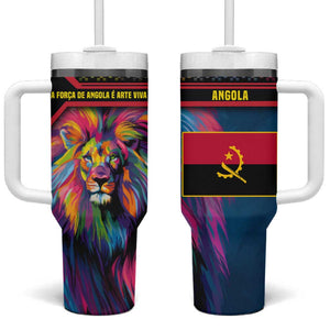 Angola Tumbler With Handle Multicolor Tribal Design and Vibrant Lion - African Pride