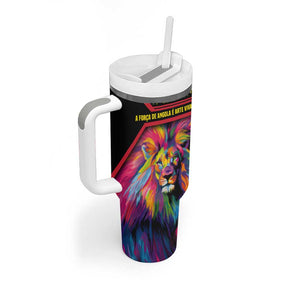 Angola Tumbler With Handle Multicolor Tribal Design and Vibrant Lion - African Pride