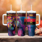 Angola Tumbler With Handle Multicolor Tribal Design and Vibrant Lion - African Pride