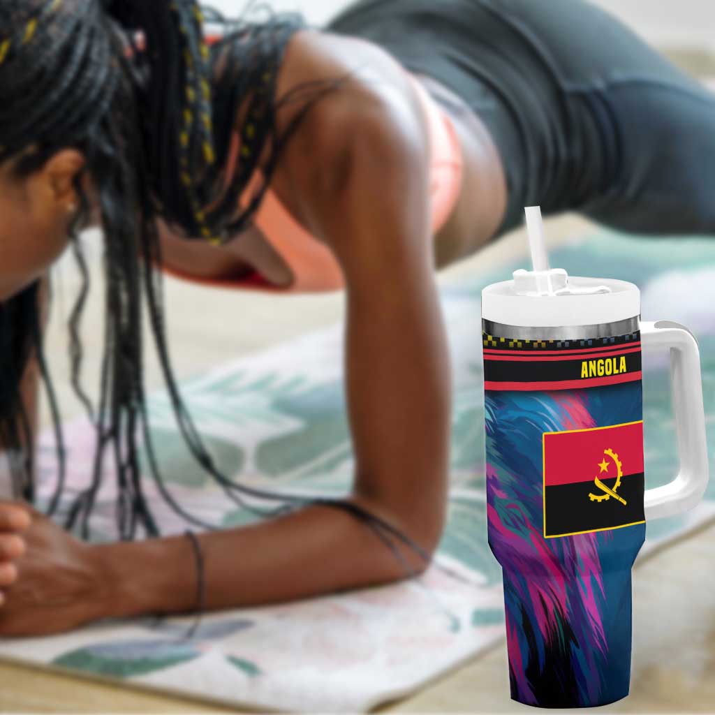 Angola Tumbler With Handle Multicolor Tribal Design and Vibrant Lion - African Pride