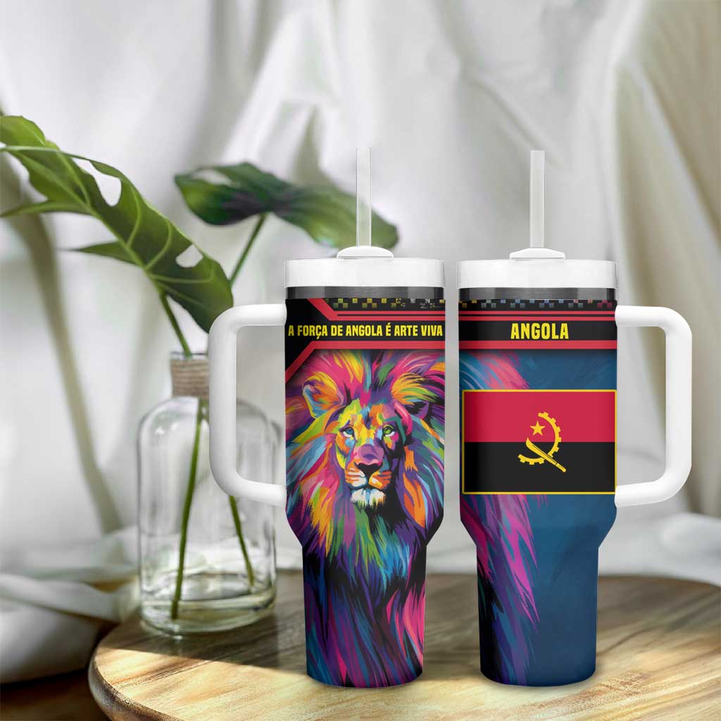 Angola Tumbler With Handle Multicolor Tribal Design and Vibrant Lion - African Pride