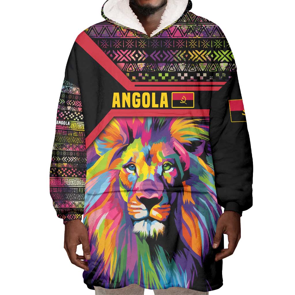 Angola Wearable Blanket Hoodie Multicolor Tribal Design and Vibrant Lion - African Pride