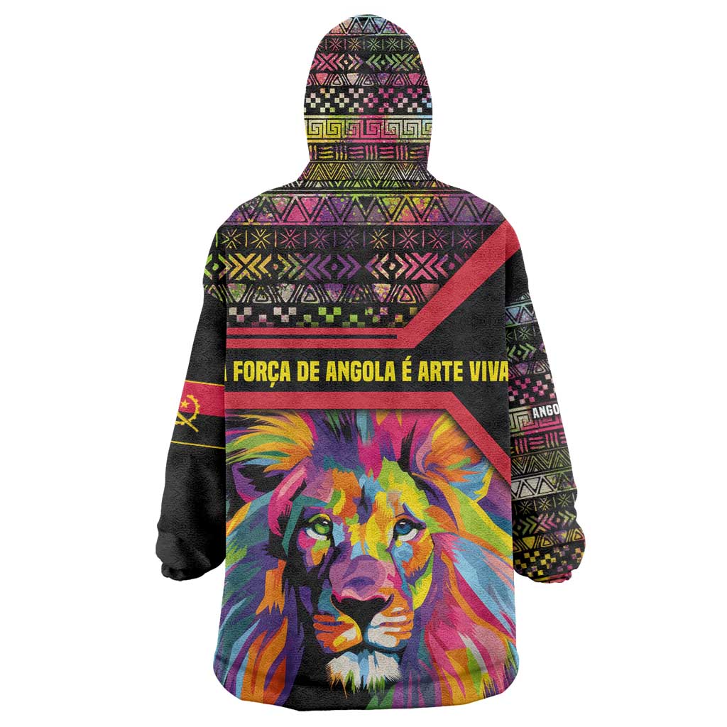 Angola Wearable Blanket Hoodie Multicolor Tribal Design and Vibrant Lion - African Pride
