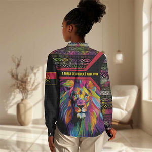 Angola Women Casual Shirt Multicolor Tribal Design and Vibrant Lion - African Pride