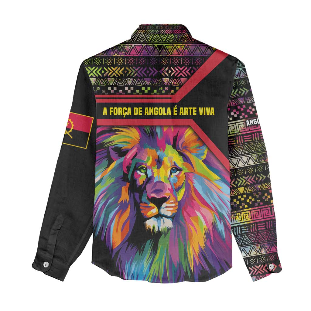Angola Women Casual Shirt Multicolor Tribal Design and Vibrant Lion - African Pride