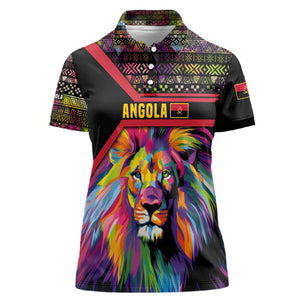 Angola Women Polo Shirt Multicolor Tribal Design and Vibrant Lion - African Pride