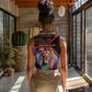 Angola Women Sleeveless Polo Shirt Multicolor Tribal Design and Vibrant Lion - African Pride