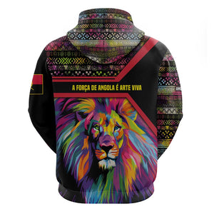 Angola Zip Hoodie Multicolor Tribal Design and Vibrant Lion - African Pride