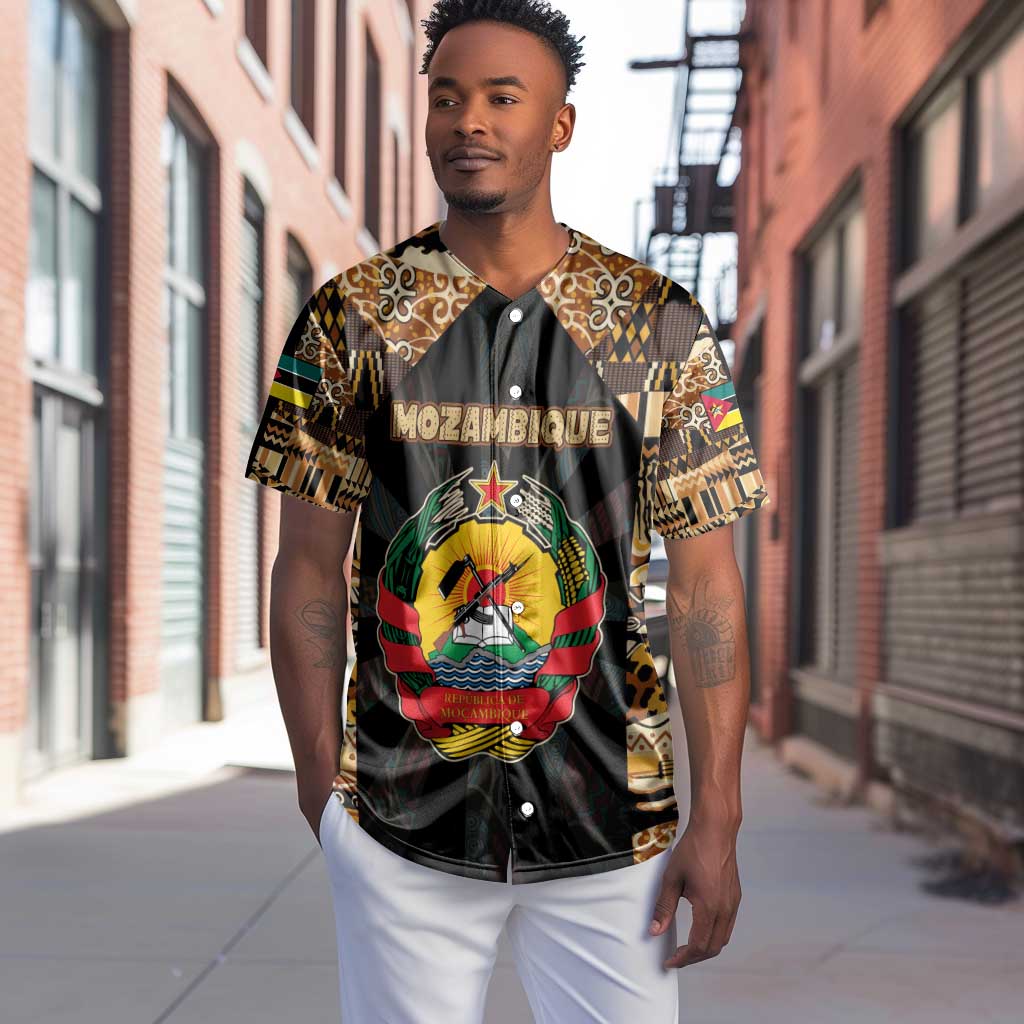 Mozambique Baseball Jersey Black Brown Tribal Design - African Pride