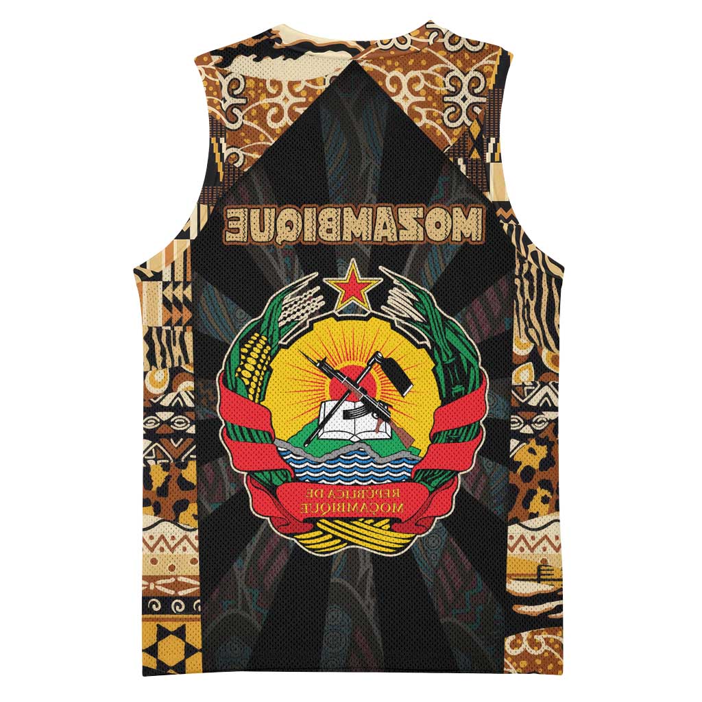Mozambique Basketball Jersey Black Brown Tribal Design - African Pride
