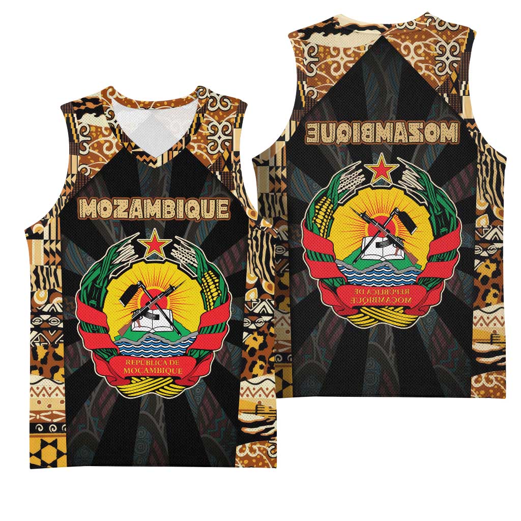 Mozambique Basketball Jersey Black Brown Tribal Design - African Pride